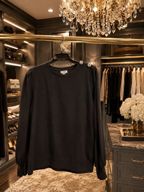 J. Crew Tops - J.Crew Black Jeweled Shoulder Sweatshirt XL Embellished Pullover